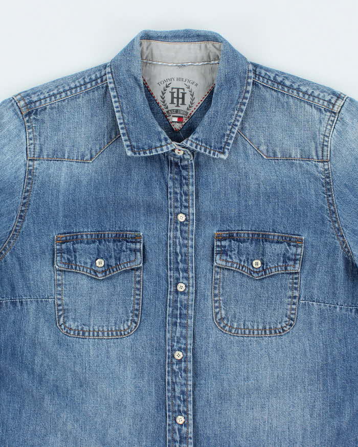 Vintage Tommy Hilfiger Snap Button Medium Wash Denim Shirt - S