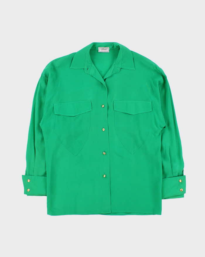 Vintage 1990s Women's Versace Sport Pure Silk Long Sleeve Shirt - M