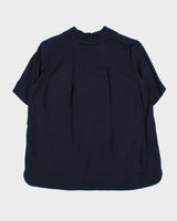 GANNI Navy Blue Cuban Collar Oversized Short Sleeve Shirt - L