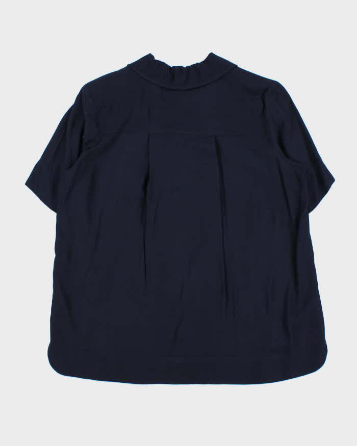 GANNI Navy Blue Cuban Collar Oversized Short Sleeve Shirt - L