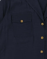 GANNI Navy Blue Cuban Collar Oversized Short Sleeve Shirt - L