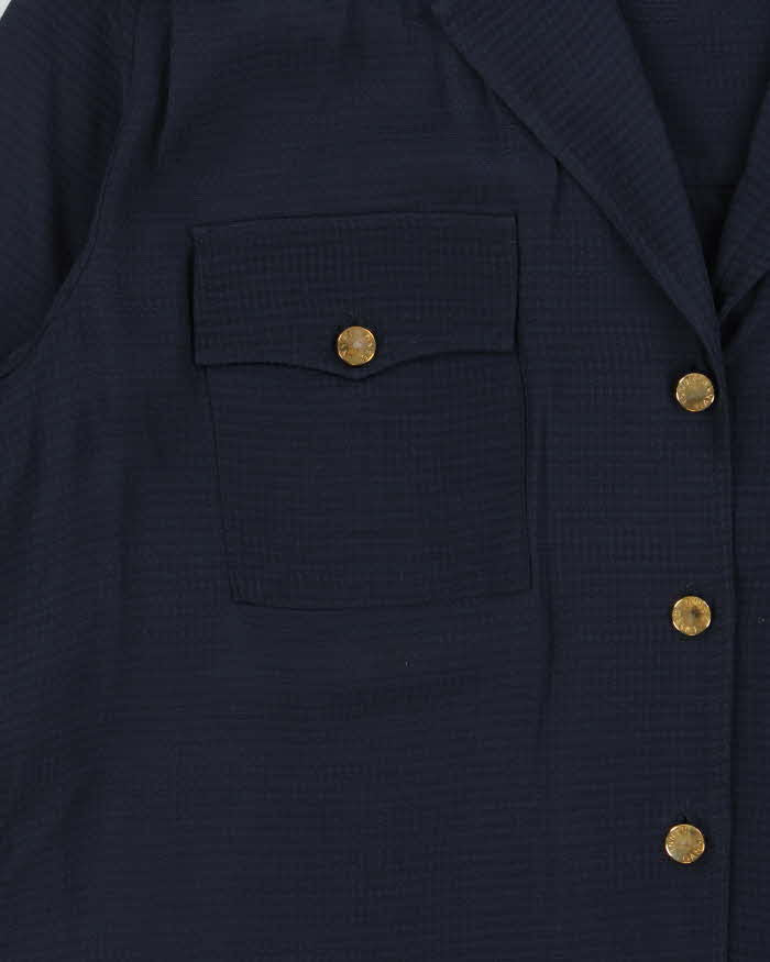 GANNI Navy Blue Cuban Collar Oversized Short Sleeve Shirt - L
