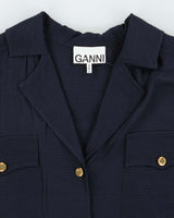 GANNI Navy Blue Cuban Collar Oversized Short Sleeve Shirt - L