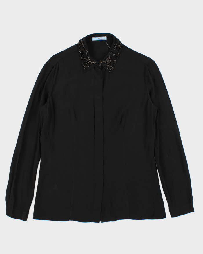 SS2012 Prada Silk Glass Beaded Collar Button Down Blouson Shirt - XL
