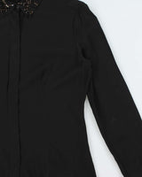 SS2012 Prada Silk Glass Beaded Collar Button Down Blouson Shirt - XL
