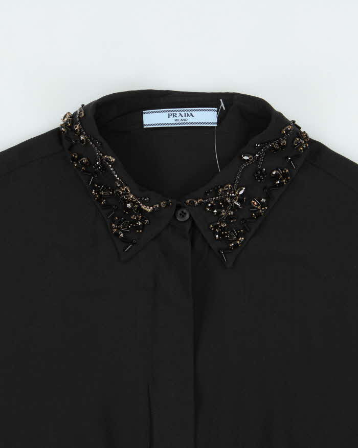 SS2012 Prada Silk Glass Beaded Collar Button Down Blouson Shirt - XL