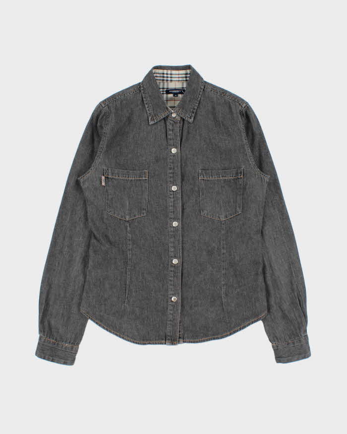 Vintage Y2K 00s Burberry Women's Snap Button Denim Long Sleeve Shirt - M