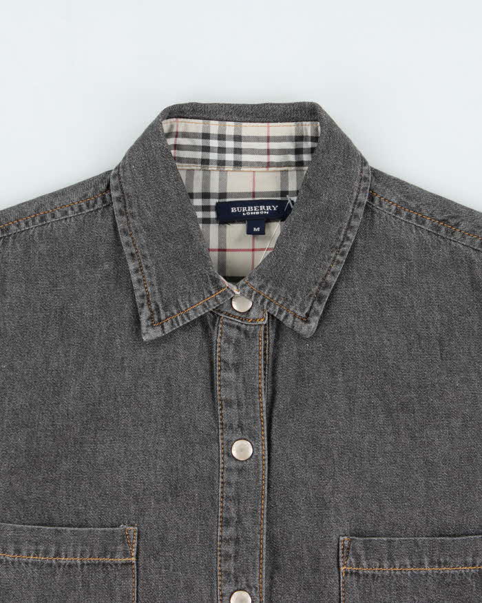 Vintage Y2K 00s Burberry Women's Snap Button Denim Long Sleeve Shirt - M