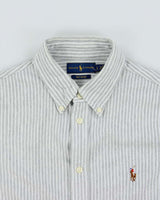 Vintage Ralph Lauren Oxford Knit Striped Women's Long Sleeve Shirt - L