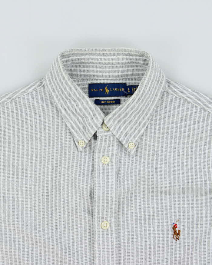 Vintage Ralph Lauren Oxford Knit Striped Women's Long Sleeve Shirt - L