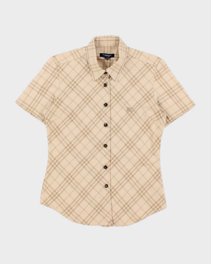 Vintage Y2K 00s Burberry Japan Nova Check Women's Fitted Short Sleeve Shirt - L
