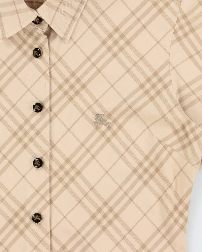 Vintage Y2K 00s Burberry Japan Nova Check Women's Fitted Short Sleeve Shirt - L