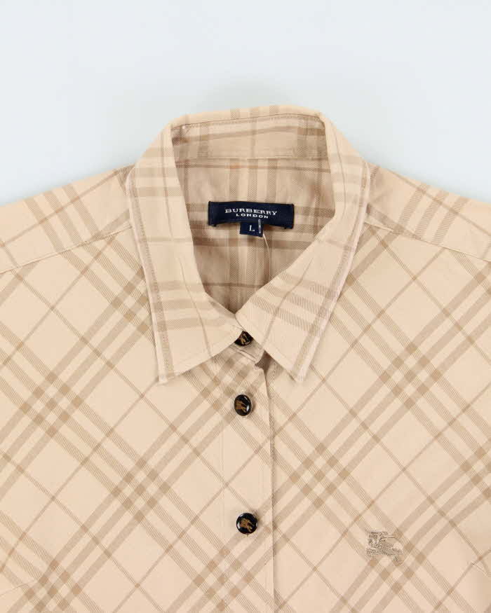 Vintage Y2K 00s Burberry Japan Nova Check Women's Fitted Short Sleeve Shirt - L