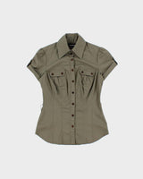 Vintage Y2K 00s Bebe Women's Khaki Short Sleeve Shirt - XS