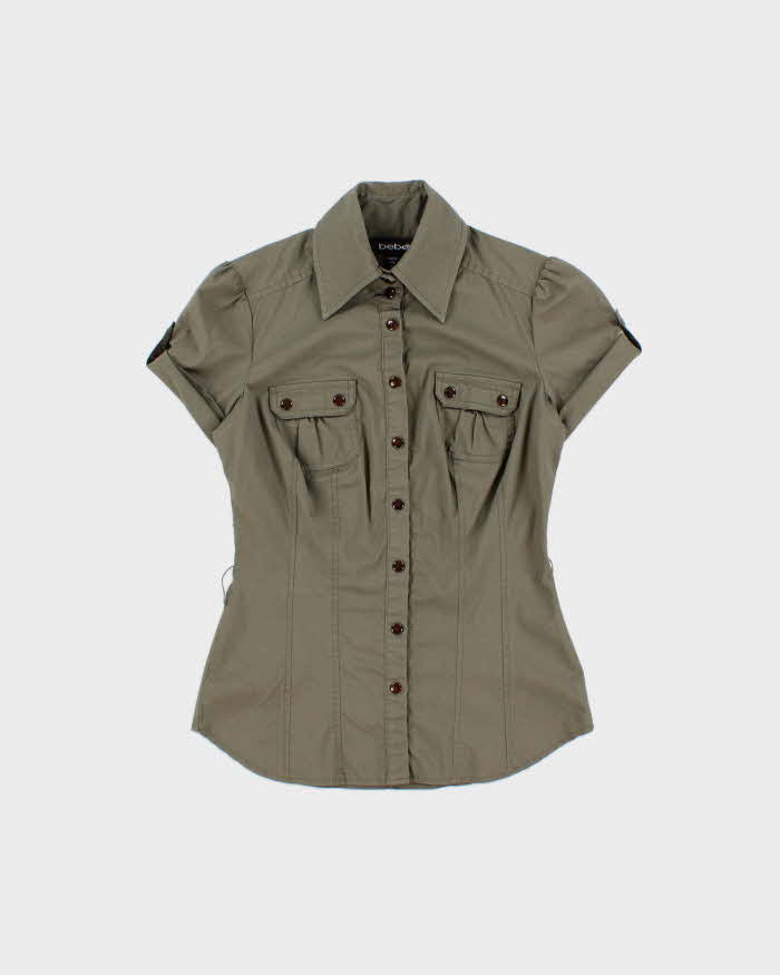 Vintage Y2K 00s Bebe Women's Khaki Short Sleeve Shirt - XS