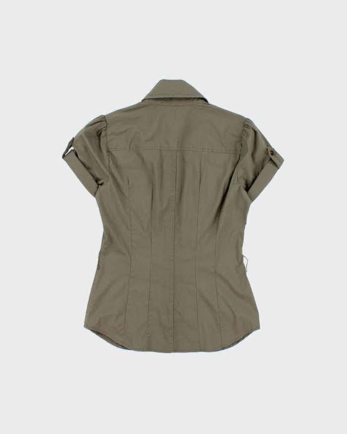 Vintage Y2K 00s Bebe Women's Khaki Short Sleeve Shirt - XS