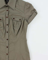 Vintage Y2K 00s Bebe Women's Khaki Short Sleeve Shirt - XS