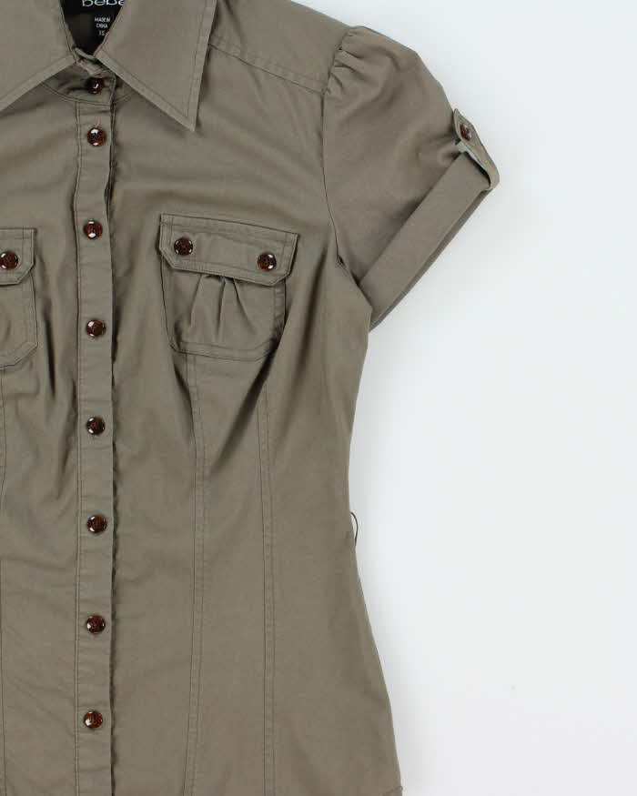 Vintage Y2K 00s Bebe Women's Khaki Short Sleeve Shirt - XS