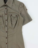 Vintage Y2K 00s Bebe Women's Khaki Short Sleeve Shirt - XS