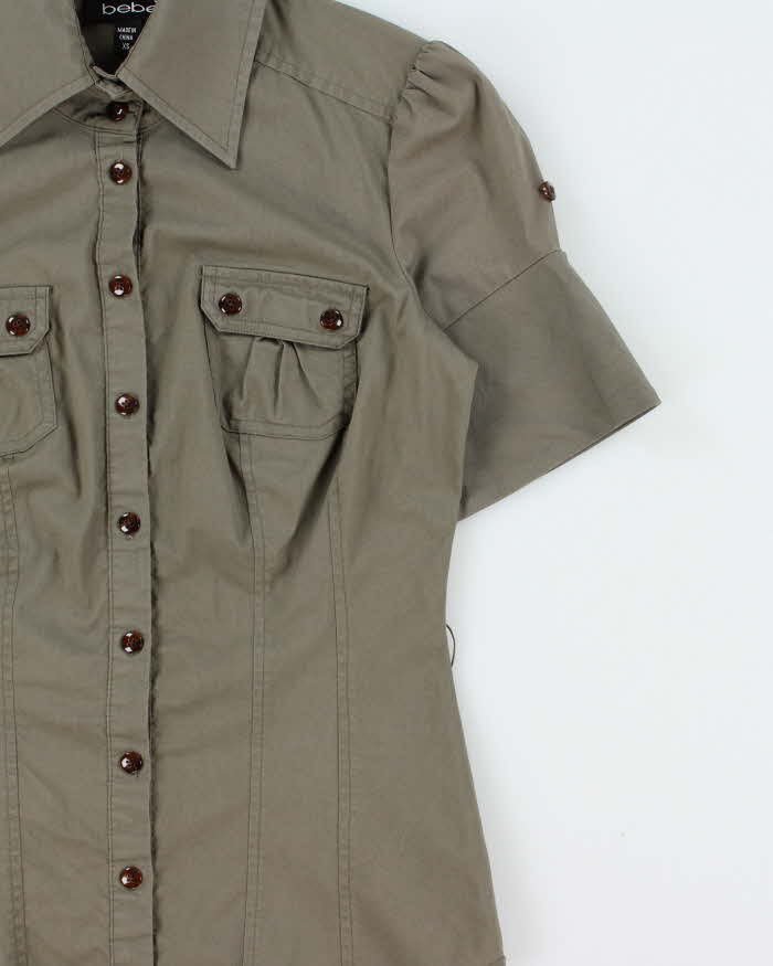 Vintage Y2K 00s Bebe Women's Khaki Short Sleeve Shirt - XS