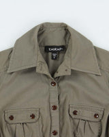 Vintage Y2K 00s Bebe Women's Khaki Short Sleeve Shirt - XS