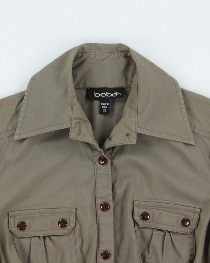 Vintage Y2K 00s Bebe Women's Khaki Short Sleeve Shirt - XS