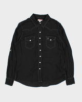 Vintage True Religion Women's Embellished Cryst Contrast Stitch Pearl Snap Button Long Sleeve Western Shirt - L