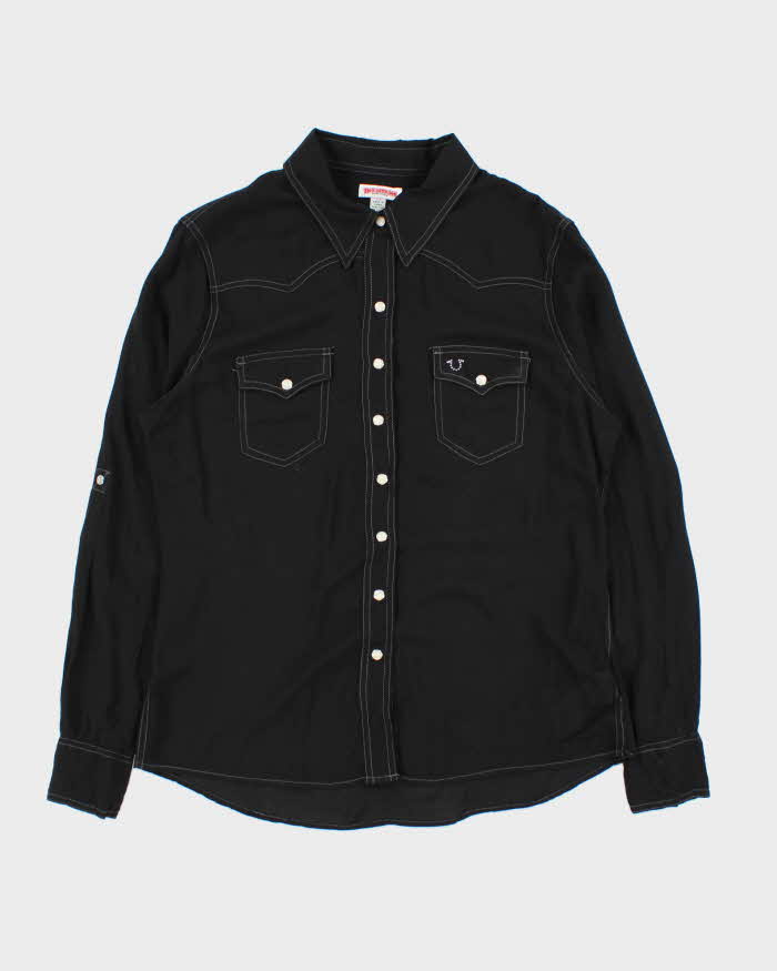Vintage True Religion Women's Embellished Cryst Contrast Stitch Pearl Snap Button Long Sleeve Western Shirt - L