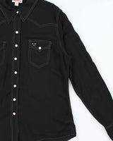 Vintage True Religion Women's Embellished Cryst Contrast Stitch Pearl Snap Button Long Sleeve Western Shirt - L