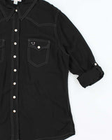 Vintage True Religion Women's Embellished Cryst Contrast Stitch Pearl Snap Button Long Sleeve Western Shirt - L