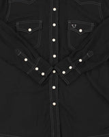 Vintage True Religion Women's Embellished Cryst Contrast Stitch Pearl Snap Button Long Sleeve Western Shirt - L