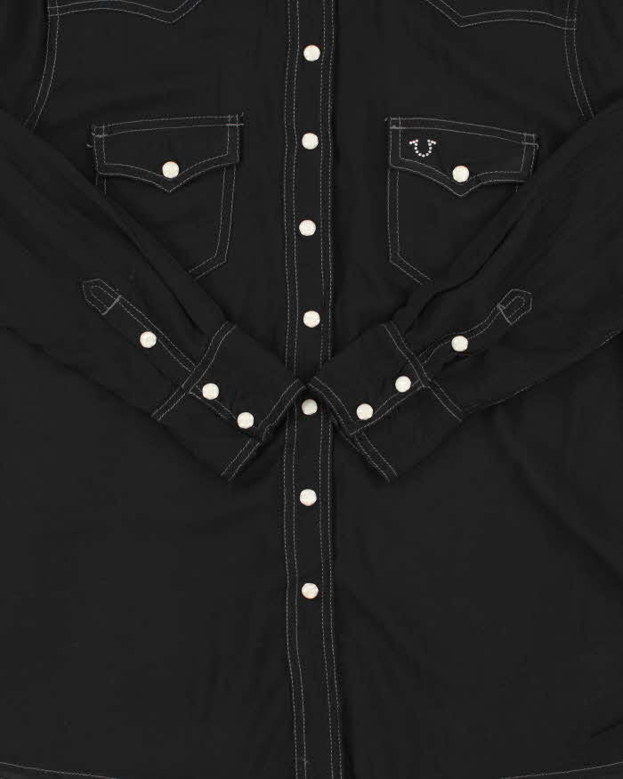 Vintage True Religion Women's Embellished Cryst Contrast Stitch Pearl Snap Button Long Sleeve Western Shirt - L