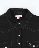 Vintage True Religion Women's Embellished Cryst Contrast Stitch Pearl Snap Button Long Sleeve Western Shirt - L