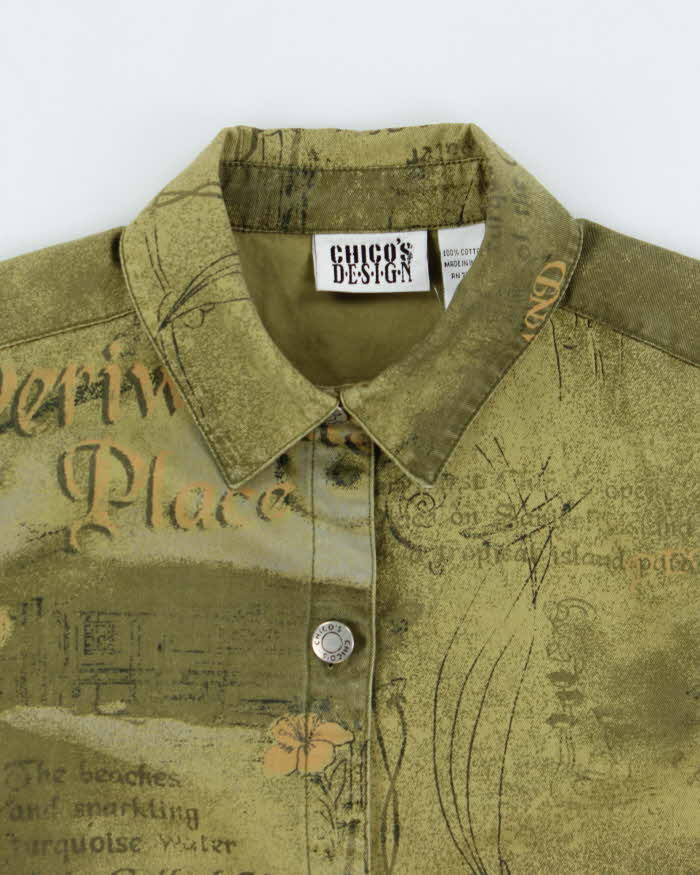 Vintage 1990s Chico's Design Women's Patterned Long Sleeve Denim Shirt - M