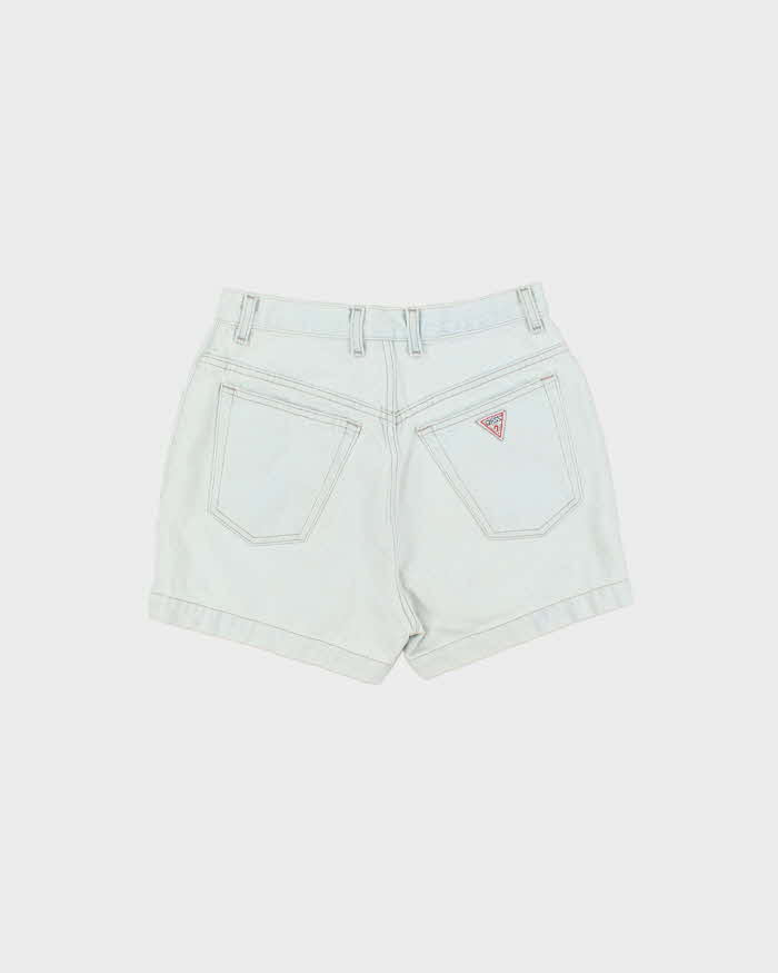Vintage 1990s Guess Women's High Waisted Light Wash Denim Mini Shorts - W26