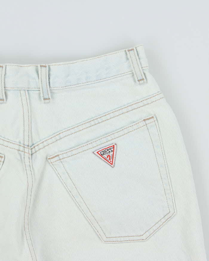 Vintage 1990s Guess Women's High Waisted Light Wash Denim Mini Shorts - W26