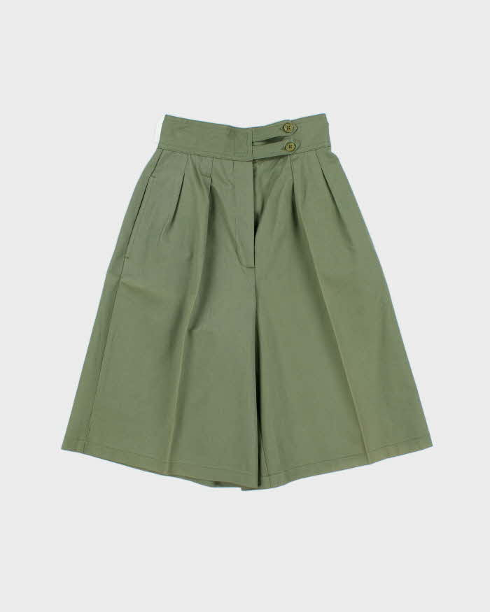 DSWT Vintage 1970s Jean's West Women's Khaki High Waisted Double Pleated Wide Leg Flared Bermuda Shorts - W24