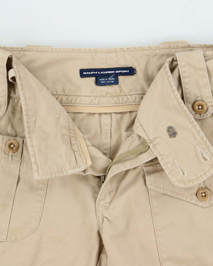 Vintage Y2K 00s Ralph Lauren Sport Women's Khaki Mid Rise Canvas Straight Leg Tactical Shorts - W28