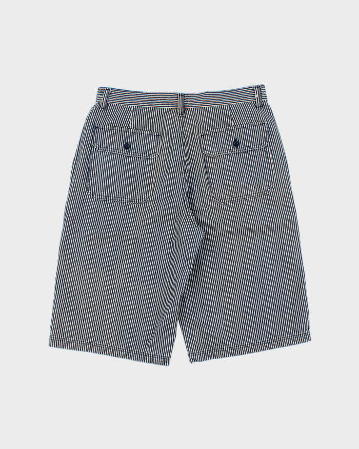 Vintage Y2K 00s Lady Wrangler High-Rise Hickory Pinstriped Flap Pocket Relaxed Fit Long Wide Leg Japanese Denim Jean Shorts - W30