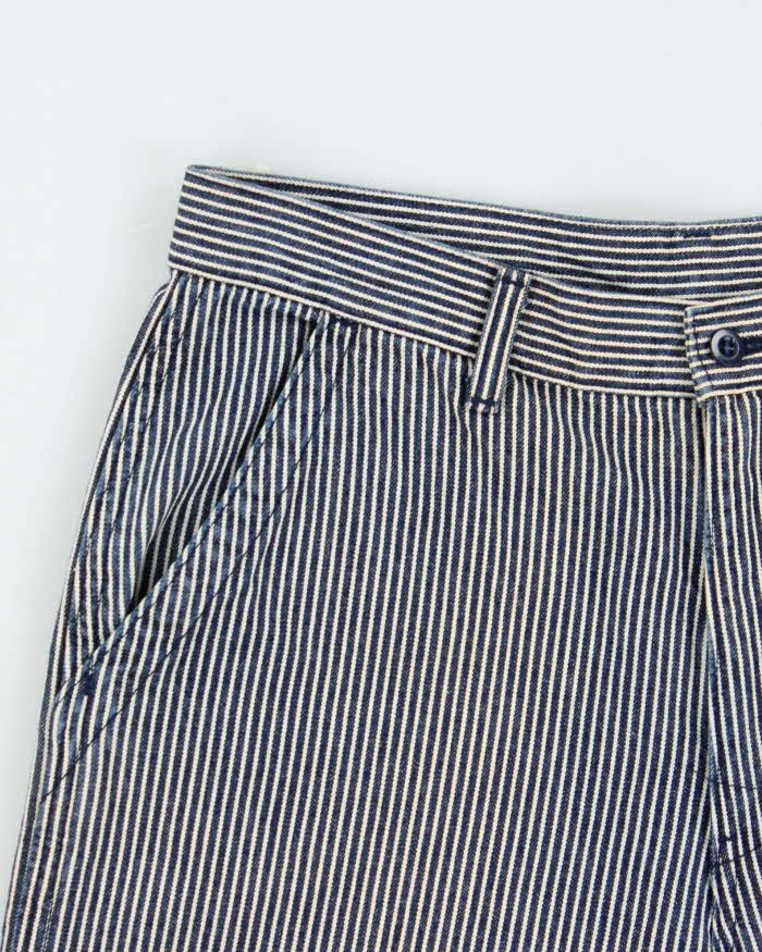 Vintage Y2K 00s Lady Wrangler High-Rise Hickory Pinstriped Flap Pocket Relaxed Fit Long Wide Leg Japanese Denim Jean Shorts - W30