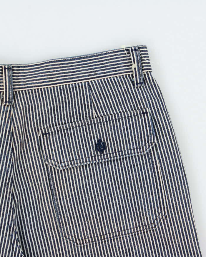 Vintage Y2K 00s Lady Wrangler High-Rise Hickory Pinstriped Flap Pocket Relaxed Fit Long Wide Leg Japanese Denim Jean Shorts - W30