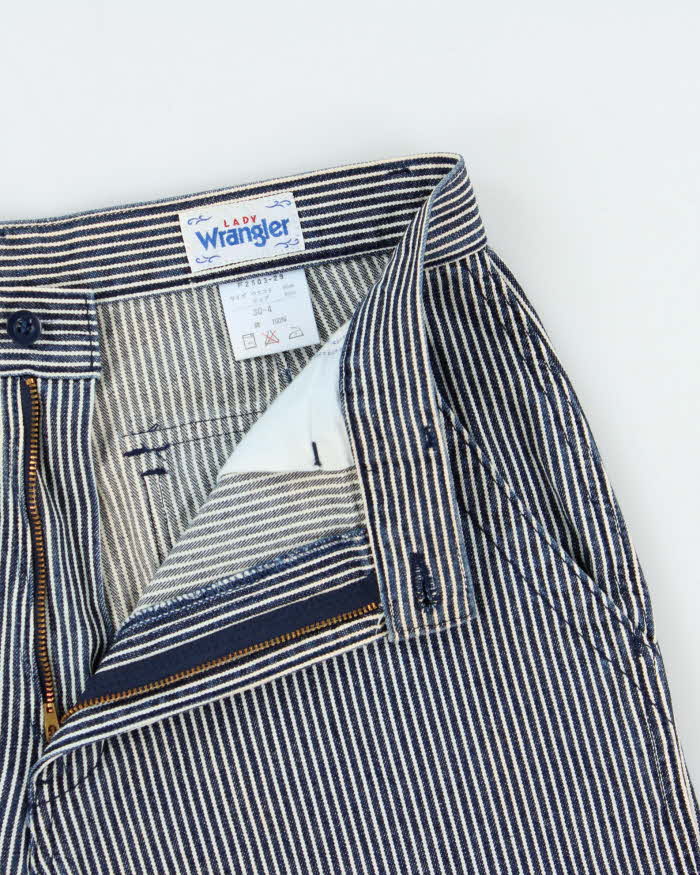 Vintage Y2K 00s Lady Wrangler High-Rise Hickory Pinstriped Flap Pocket Relaxed Fit Long Wide Leg Japanese Denim Jean Shorts - W30