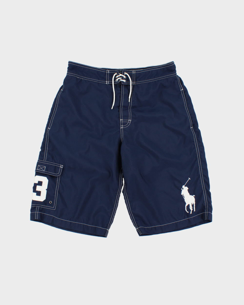 Vintage Y2K 00s Polo Ralph Lauren Women's Big Pony Contrast Stitch Soft Shell Relaxed Fit Board Shorts - W30