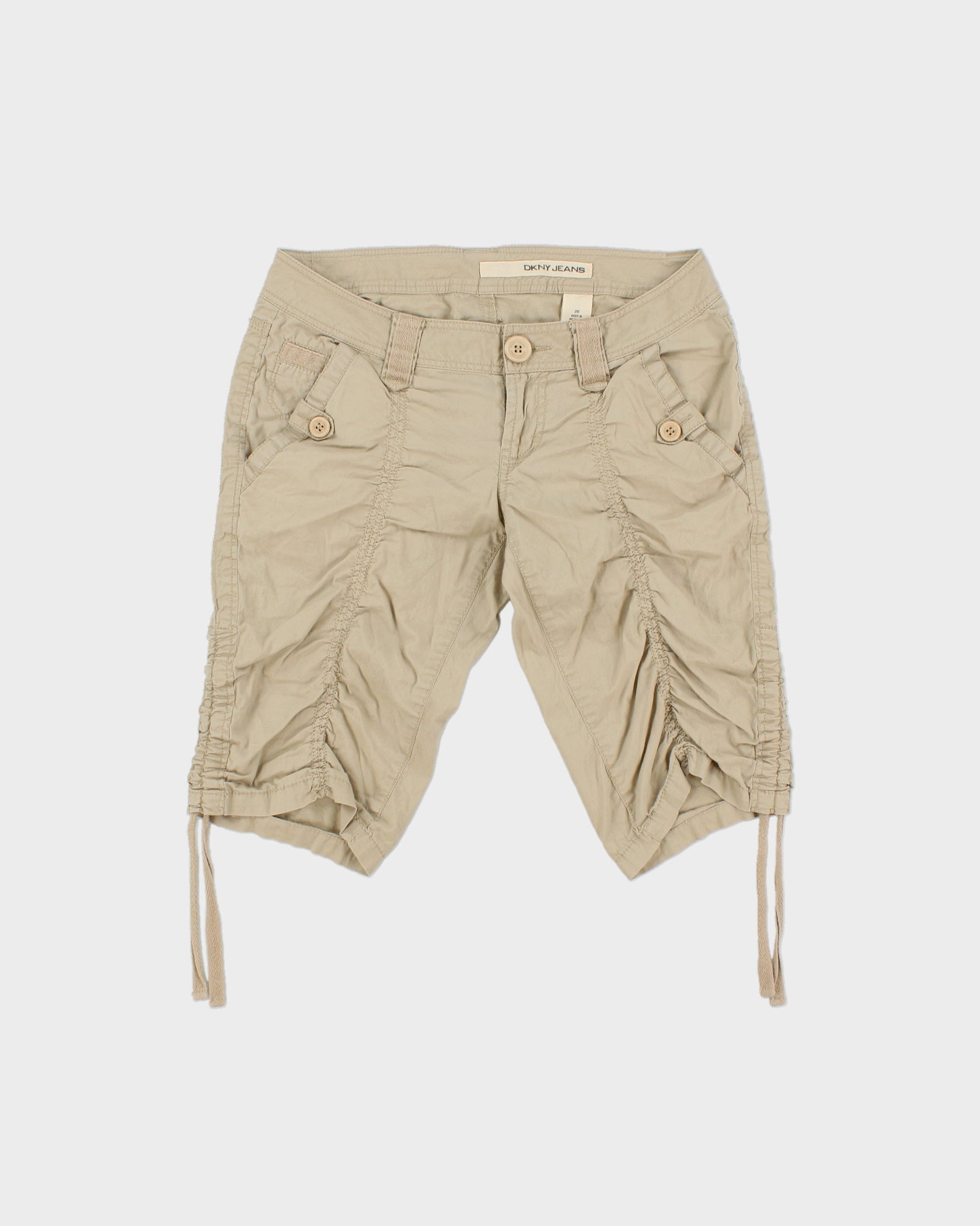 Vintage Y2K 00s DKNY Jeans Women's Desert Khaki Low Rise Adjustable Utility Capri Shorts - W28