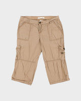 Vintage Y2K 00s No Boundaries Women's Desert Khaki Mid Rise Canvas Multi-Pocket 3/4 Length Straight Leg Cargo Capri Shorts - S