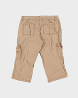 Vintage Y2K 00s No Boundaries Women's Desert Khaki Mid Rise Canvas Multi-Pocket 3/4 Length Straight Leg Cargo Capri Shorts - S