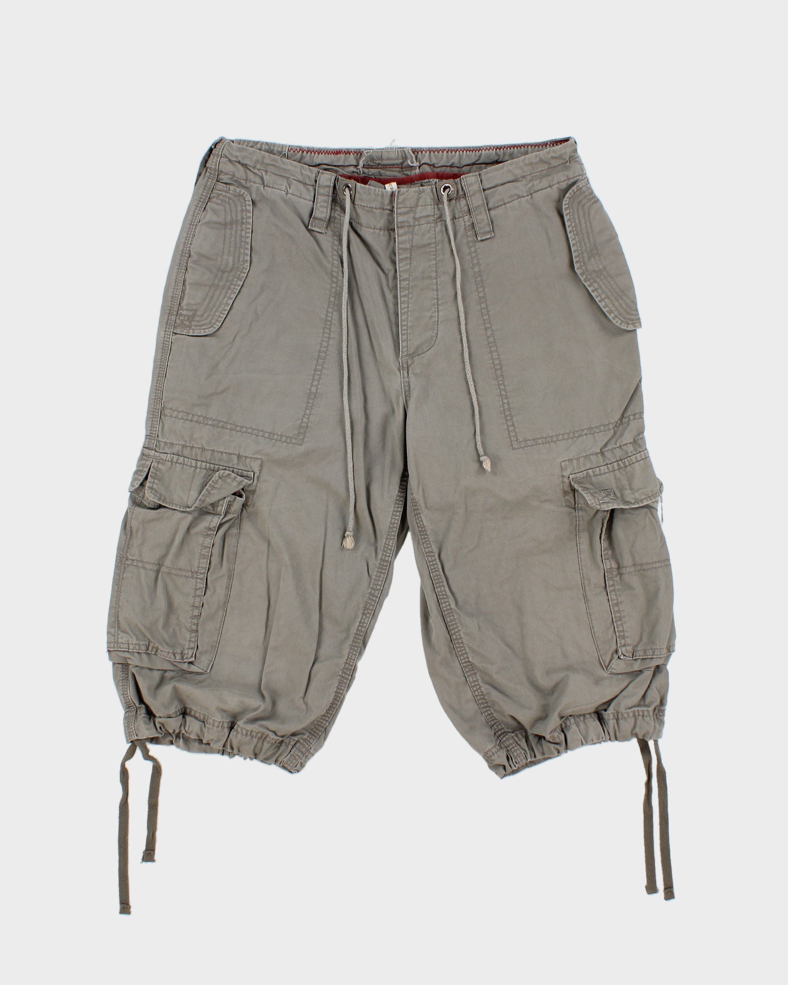 Vintage Y2K 00s Nake &amp; Blue Women's Khaki Mid Rise Canvas Multi-Pocket Relaxed Fit Adjustable Cargo Capri Shorts - S