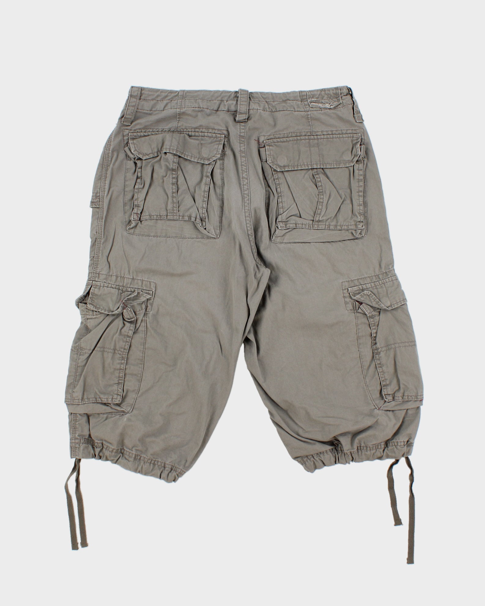 Vintage Y2K 00s Nake &amp; Blue Women's Khaki Mid Rise Canvas Multi-Pocket Relaxed Fit Adjustable Cargo Capri Shorts - S