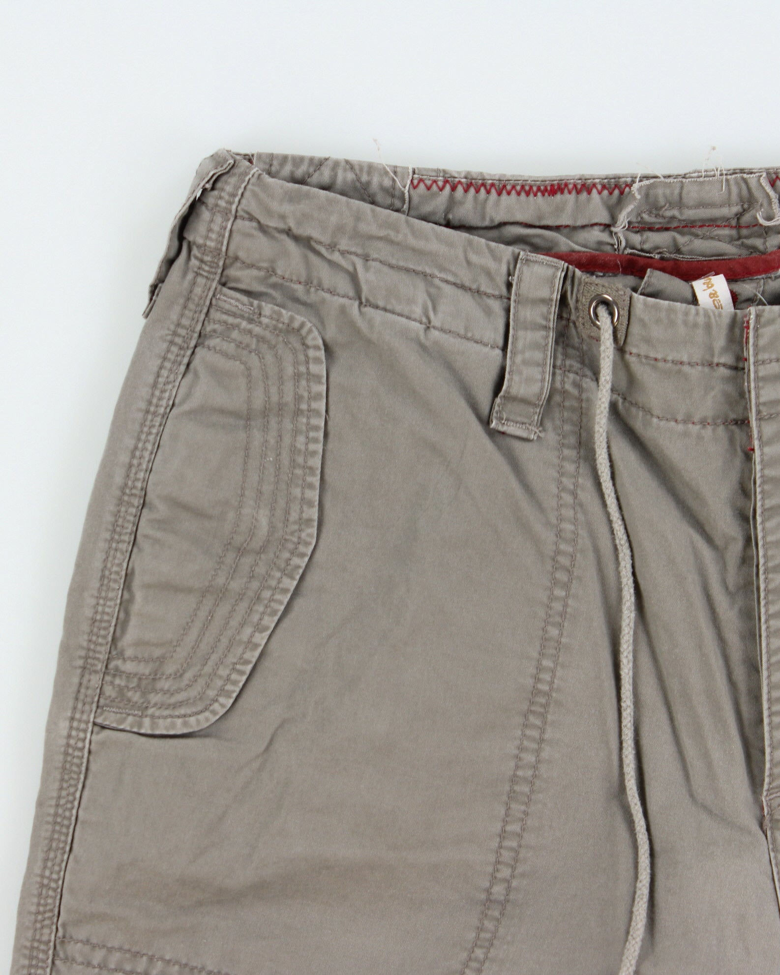 Vintage Y2K 00s Nake &amp; Blue Women's Khaki Mid Rise Canvas Multi-Pocket Relaxed Fit Adjustable Cargo Capri Shorts - S