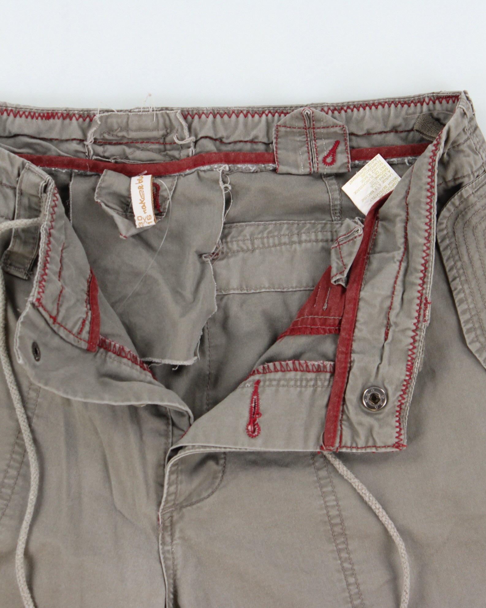 Vintage Y2K 00s Nake &amp; Blue Women's Khaki Mid Rise Canvas Multi-Pocket Relaxed Fit Adjustable Cargo Capri Shorts - S
